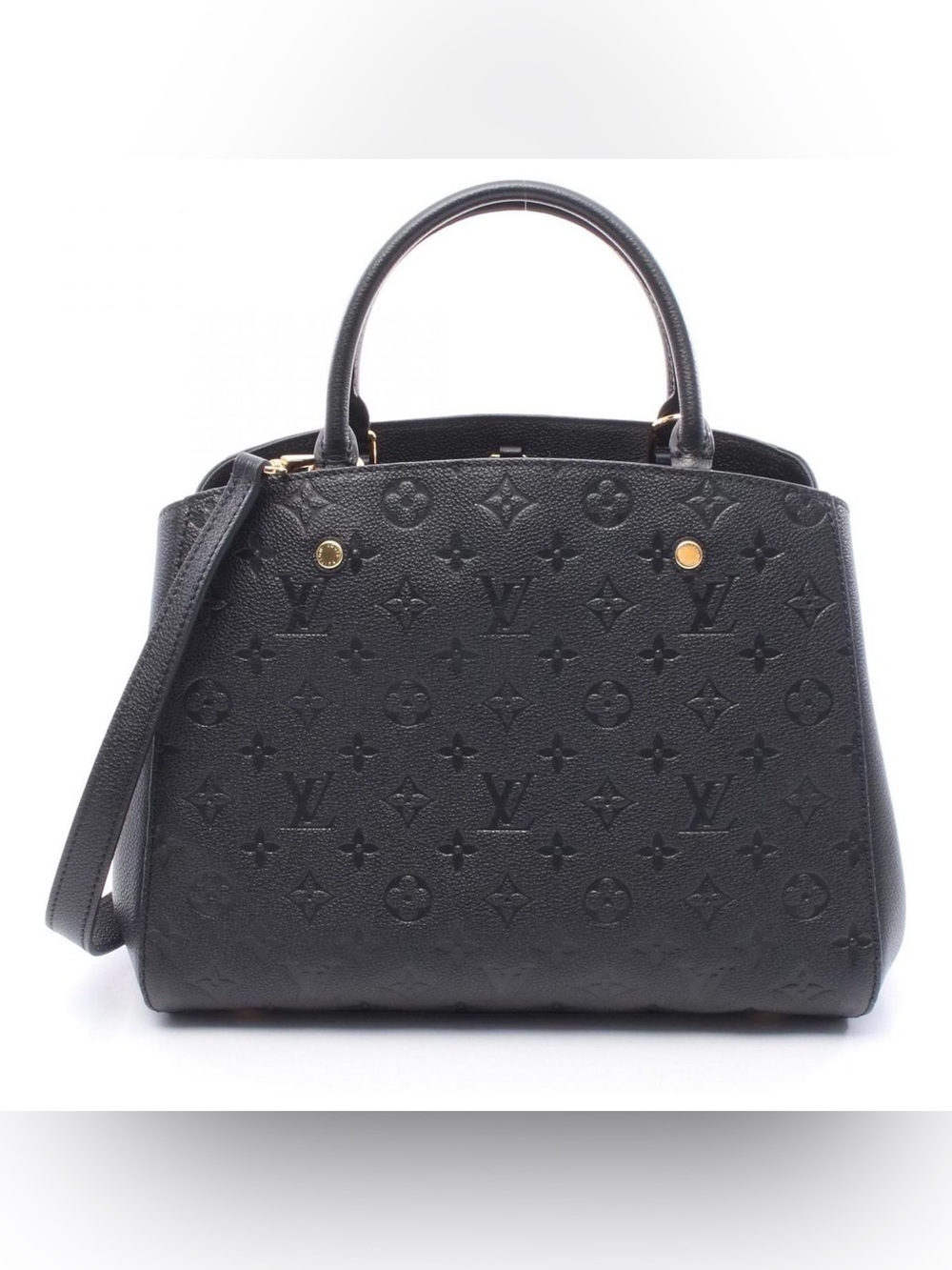 Louis Vuitton Black Embossed Monogram Satchel with Gold Accents